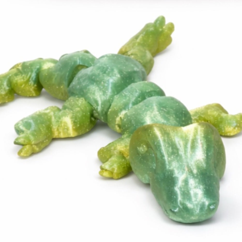 Shimmering Green and Yellow 3D Printed Alligator